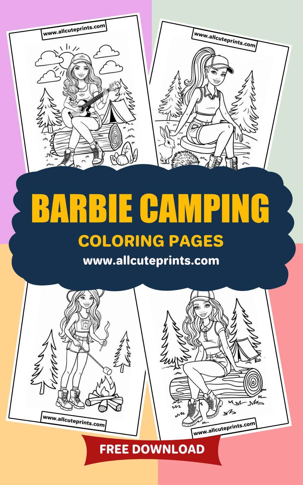 barbie camping coloring pages Free Printable